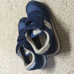 Kids Saucony Jazz Lowpro Navy & White Velcro Sneakers Sizes 12